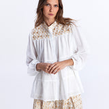 Greek Archaic Kori Flakes Blouse - White and Gold with Champagne - Simply Beach UK