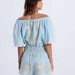 Greek Archaic Kori Lefkada Off the Shoulder Top - Ciel and Gold - Simply Beach UK