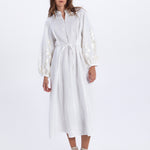 Greek Archaic Kori Ios Button Front Kaftan Dress - White and Champagne - Simply Beach UK
