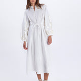Greek Archaic Kori Ios Button Front Kaftan Dress - White and Champagne - Simply Beach UK