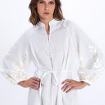 Greek Archaic Kori Ios Button Front Kaftan Dress - White and Champagne - Simply Beach UK