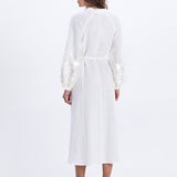 Greek Archaic Kori Ios Button Front Kaftan Dress - White and Champagne - Simply Beach UK