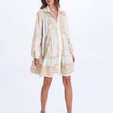Greek Archaic Kori Classic Triangle Long Sleeve Mini Dress - White and Gold - Simply Beach UK