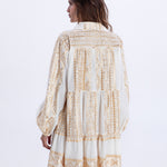 Greek Archaic Kori Classic Triangle Long Sleeve Mini Dress - White and Gold - Simply Beach UK