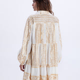 Greek Archaic Kori Classic Triangle Long Sleeve Mini Dress - White and Gold - Simply Beach UK