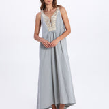 Greek Archaic Kori New Triangle Maxi Dress - Light Grey and Champagne - Simply Beach UK