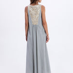 Greek Archaic Kori New Triangle Maxi Dress - Light Grey and Champagne - Simply Beach UK