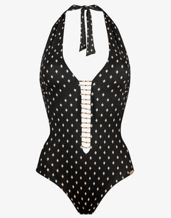 Soul Spots Plunge Halter Swimsuit - Black - Simply Beach UK