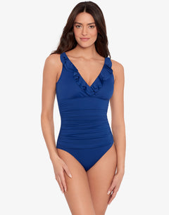 Beach Club Solids Ruffle Swimsuit - Sapphire - Simply Beach UK