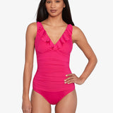 Lauren Ralph Lauren Beach Club Solids Ruffle Swimsuit - Orchid - Simply Beach UK