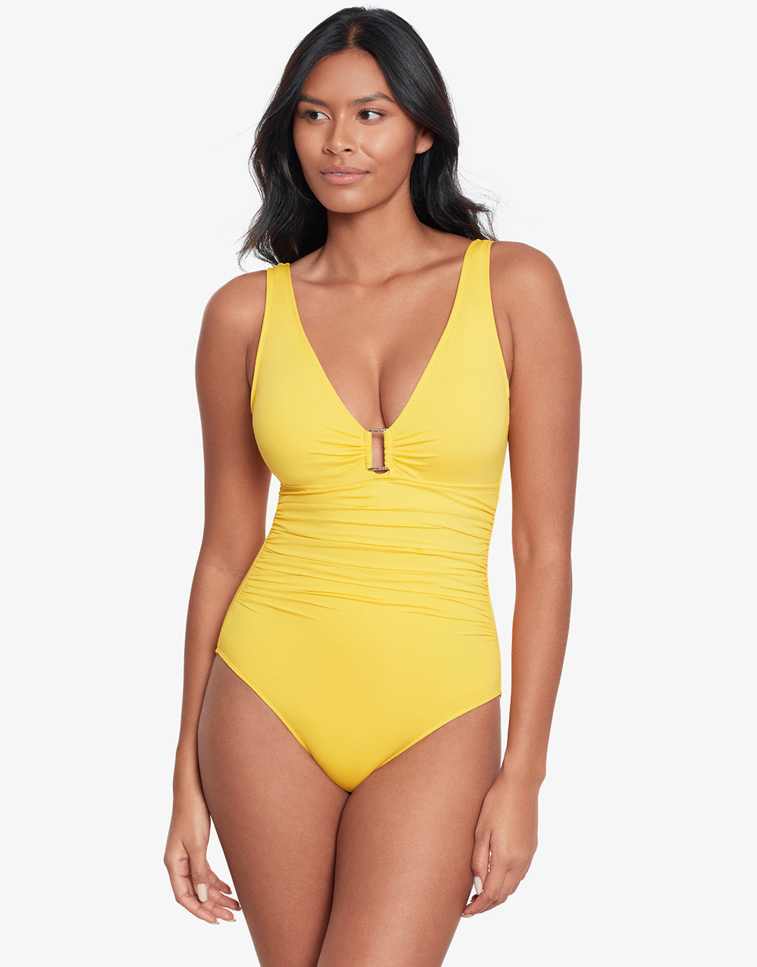 Beach Club Solids Ring Front Swimsuit - Yellow - Simply Beach UK