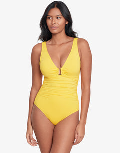 Beach Club Solids Ring Front Swimsuit - Yellow - Simply Beach UK