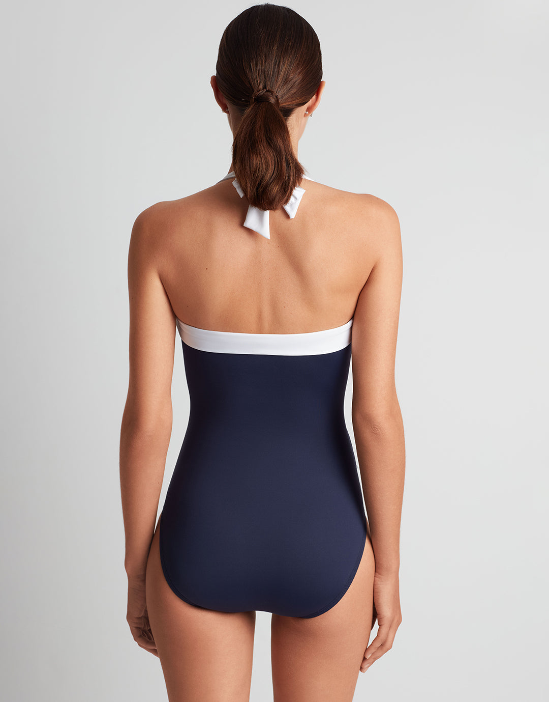 Bel Air Shirred Bandeau Mio Swimsuit - Navy and White - Simply Beach UK