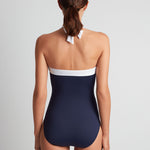 Bel Air Shirred Bandeau Mio Swimsuit - Navy and White - Simply Beach UK