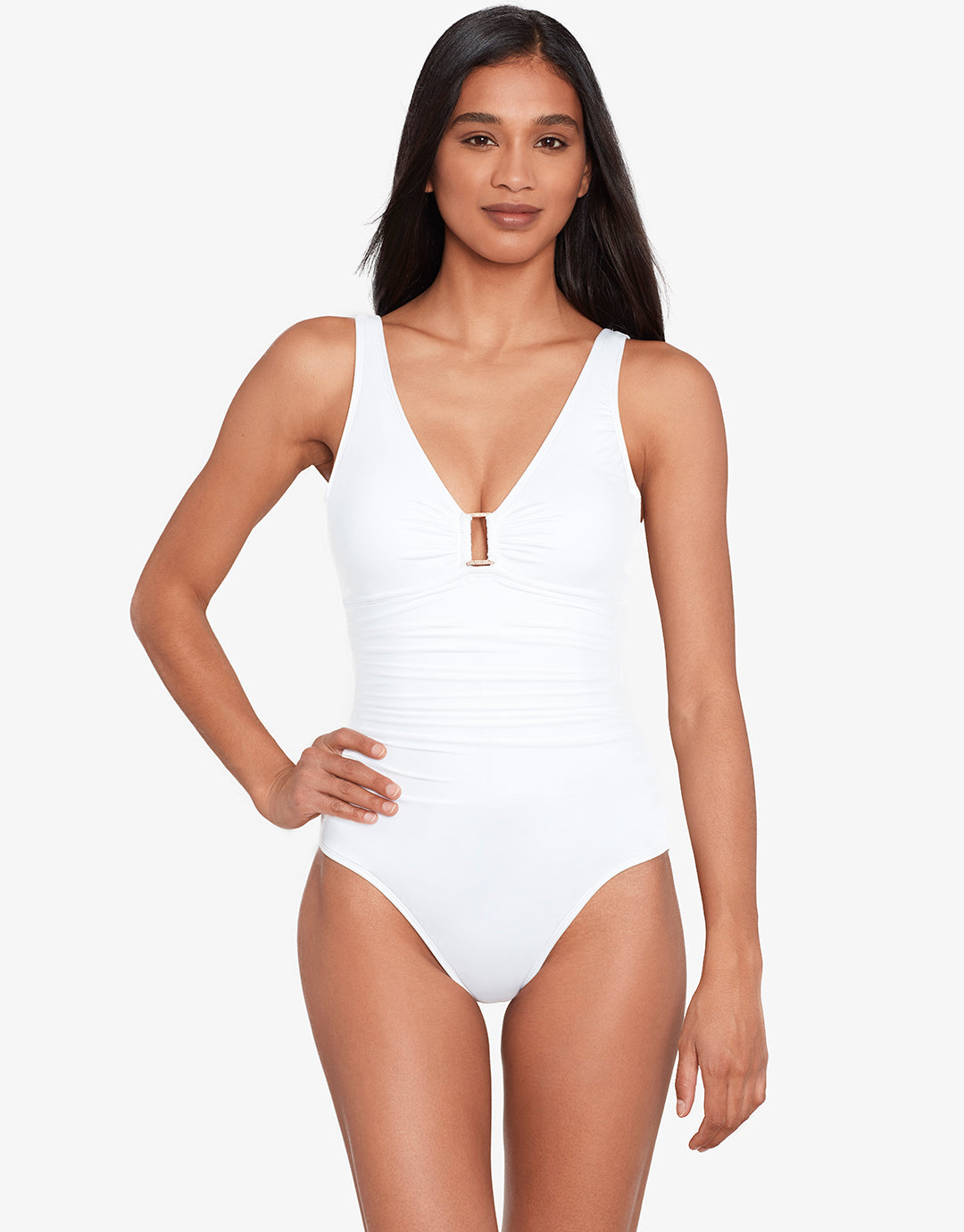 Beach Club Solids Ring Front Swimsuit - White - Simply Beach UK