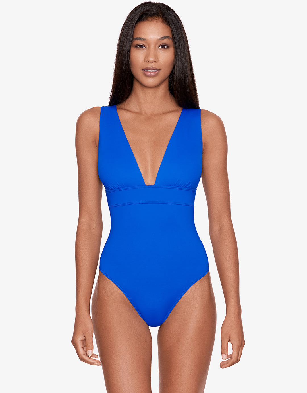 Beach Club Solids Modern V Neck Swimsuit - Royal Blue - Simply Beach UK