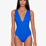 Beach Club Solids Modern V Neck Swimsuit - Royal Blue - Simply Beach UK