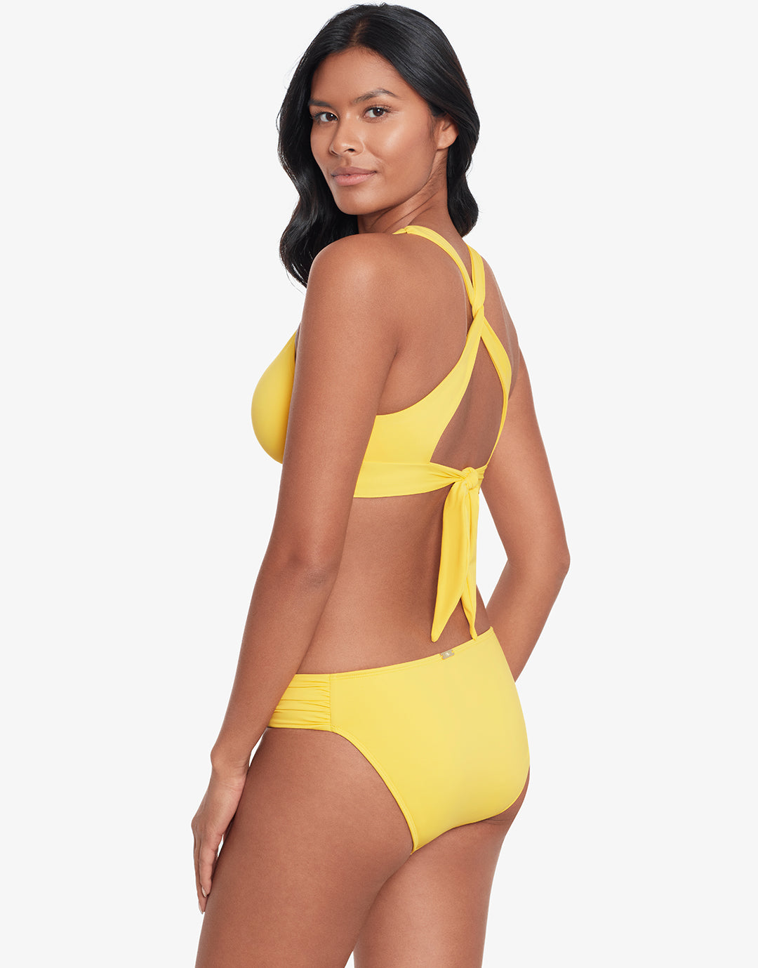 Beach Club Solids Twist X Back Bikini Top - Yellow - Simply Beach UK