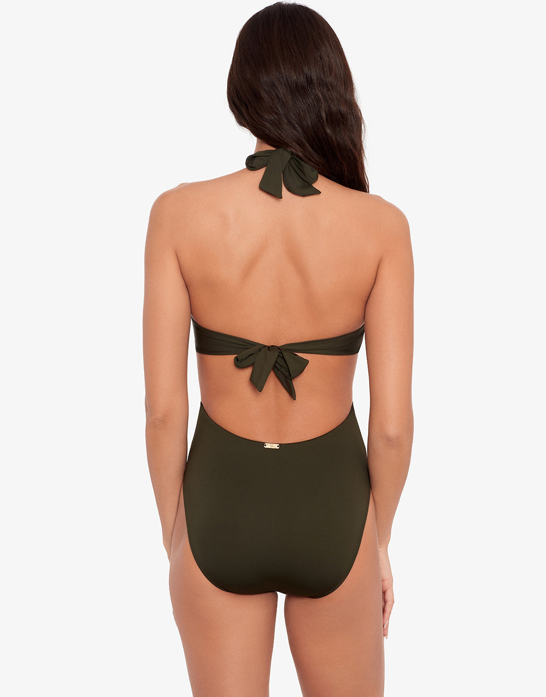 Beach Club Solids Cut Out Halter Swimsuit - Olive - Simply Beach UK