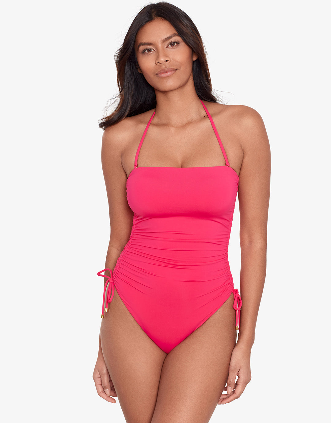 Beach Club Solids Ruched Strapless Swimsuit - Passionfruit - Simply Beach UK