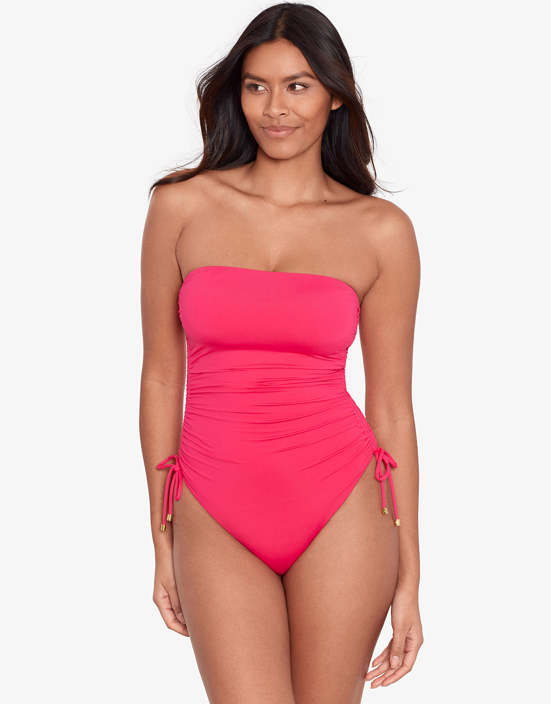 Beach Club Solids Ruched Strapless Swimsuit - Passionfruit - Simply Beach UK