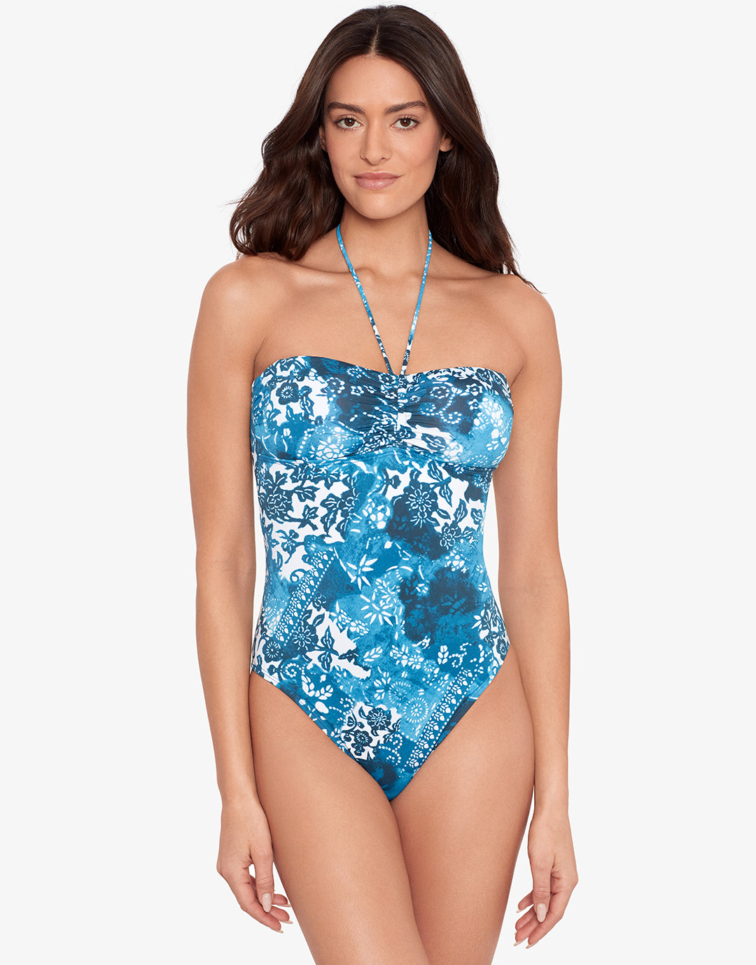 Indigo Patchwork Halter Bandeau Swimsuit - Simply Beach UK