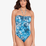 Indigo Patchwork Halter Bandeau Swimsuit - Simply Beach UK