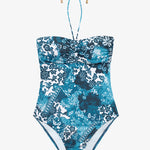 Indigo Patchwork Halter Bandeau Swimsuit - Simply Beach UK