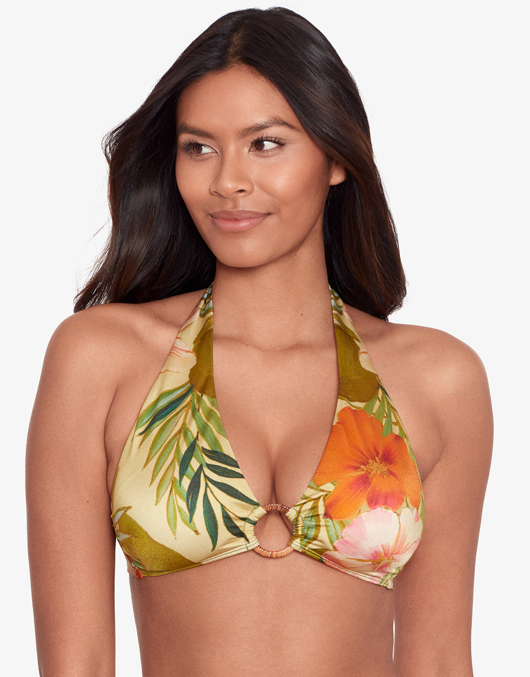 Island Tropical Rattan Ring Halter Bikini Top - Print - Simply Beach UK