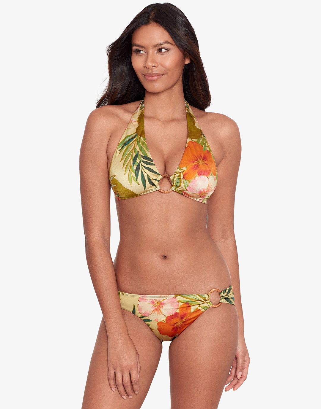 Island Tropical Rattan Ring Halter Bikini Top - Print - Simply Beach UK