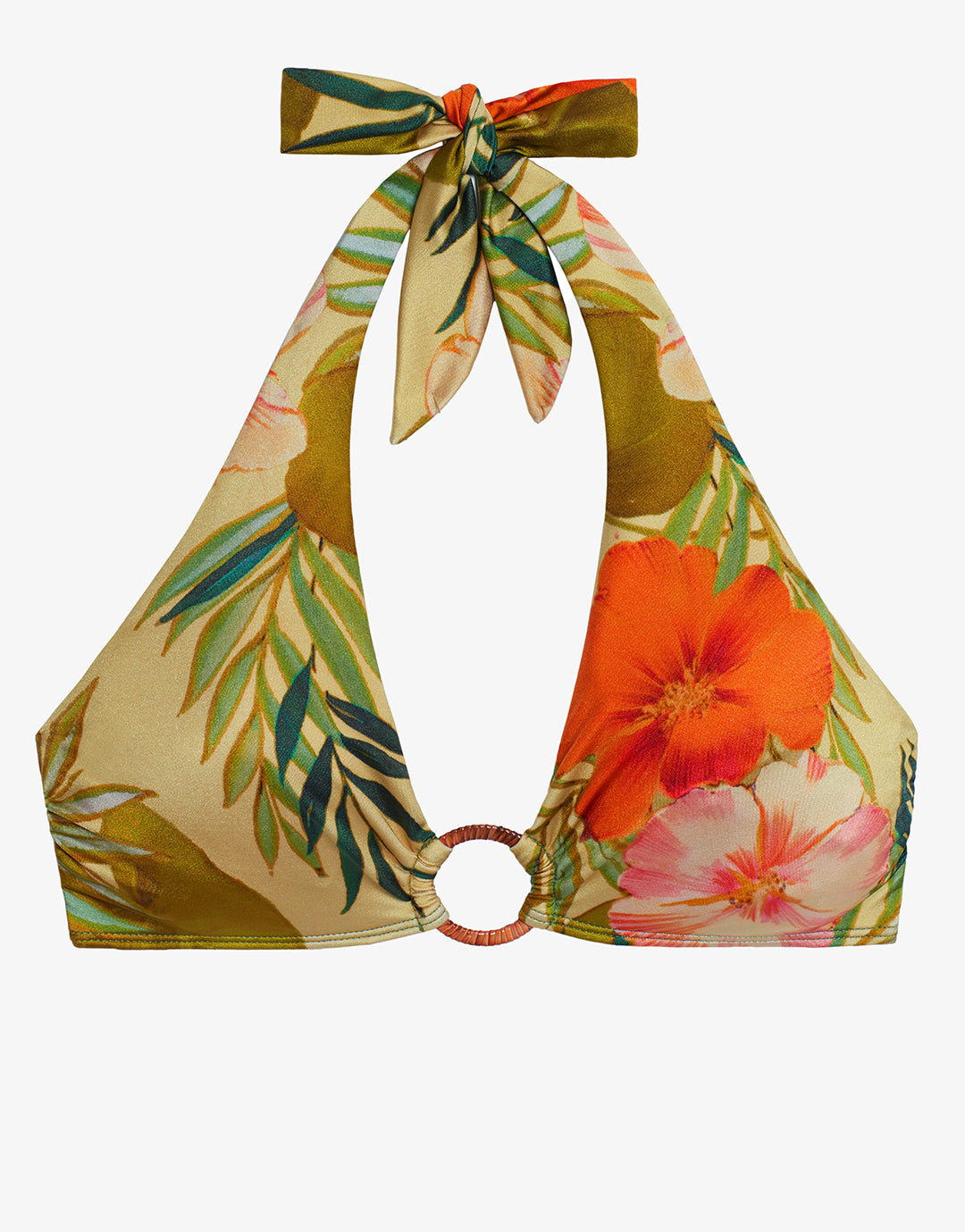 Island Tropical Rattan Ring Halter Bikini Top - Print - Simply Beach UK