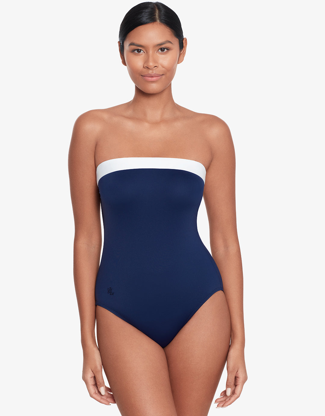 Bel Air Modern Bandeau Swimsuit - Navy and White - Simply Beach UK