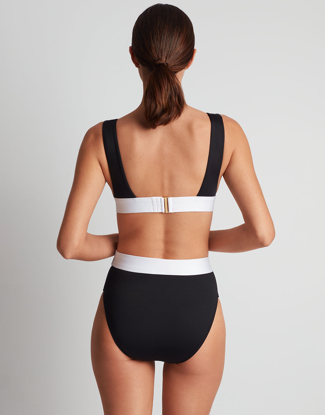 Bel Air Modern V Neck Bikini Top - Black and White - Simply Beach UK
