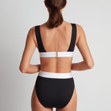 Bel Air Modern V Neck Bikini Top - Black and White - Simply Beach UK