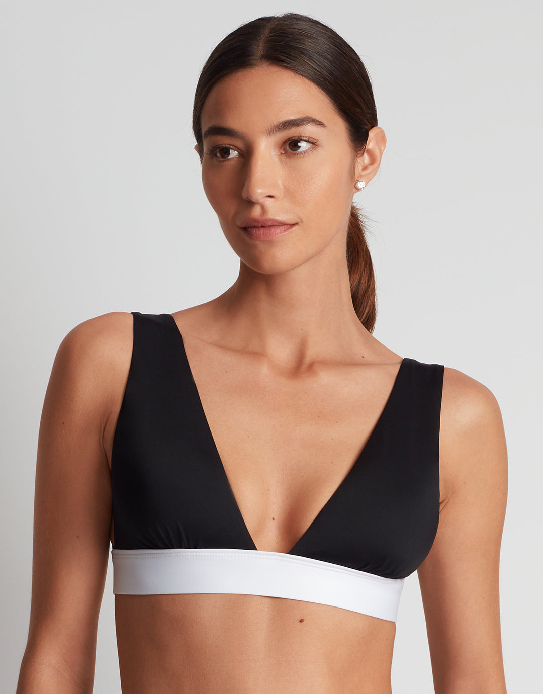 Bel Air Modern V Neck Bikini Top - Black and White - Simply Beach UK