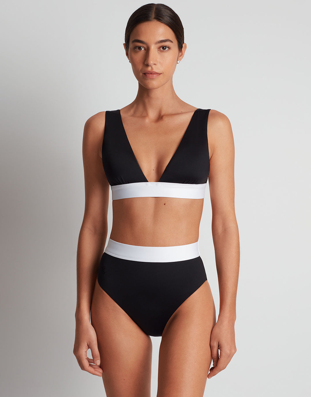 Bel Air Modern V Neck Bikini Top - Black and White - Simply Beach UK