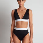 Bel Air Modern V Neck Bikini Top - Black and White - Simply Beach UK