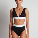 Bel Air Modern V Neck Bikini Top - Black and White - Simply Beach UK