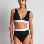 Bel Air Modern V Neck Bikini Top - Black and White - Simply Beach UK