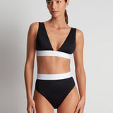 Bel Air Modern V Neck Bikini Top - Black and White - Simply Beach UK