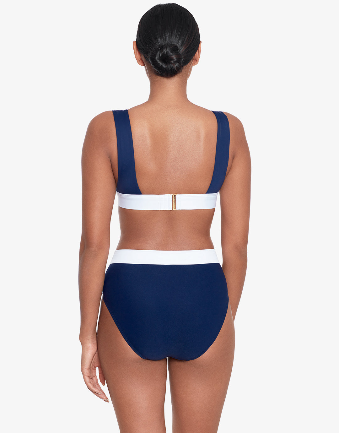 Bel Air Modern V Neck Bikini Top - Navy and White - Simply Beach UK