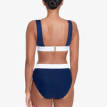 Bel Air Modern V Neck Bikini Top - Navy and White - Simply Beach UK