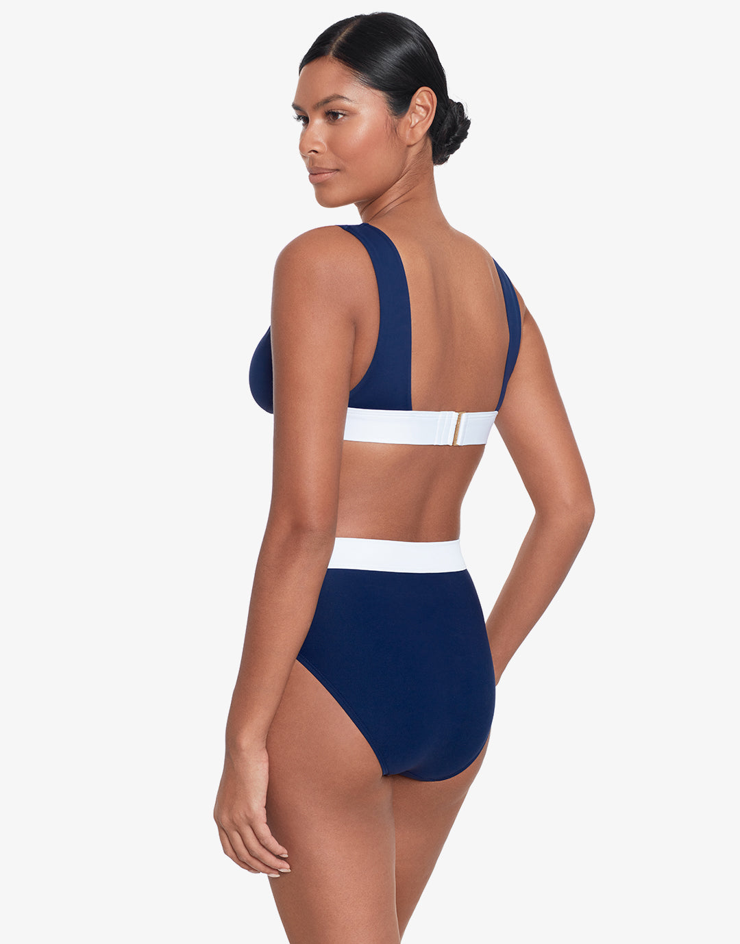 Bel Air Modern V Neck Bikini Top - Navy and White - Simply Beach UK