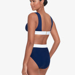 Bel Air Modern V Neck Bikini Top - Navy and White - Simply Beach UK