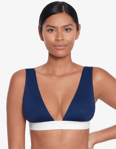 Bel Air Modern V Neck Bikini Top - Navy and White - Simply Beach UK