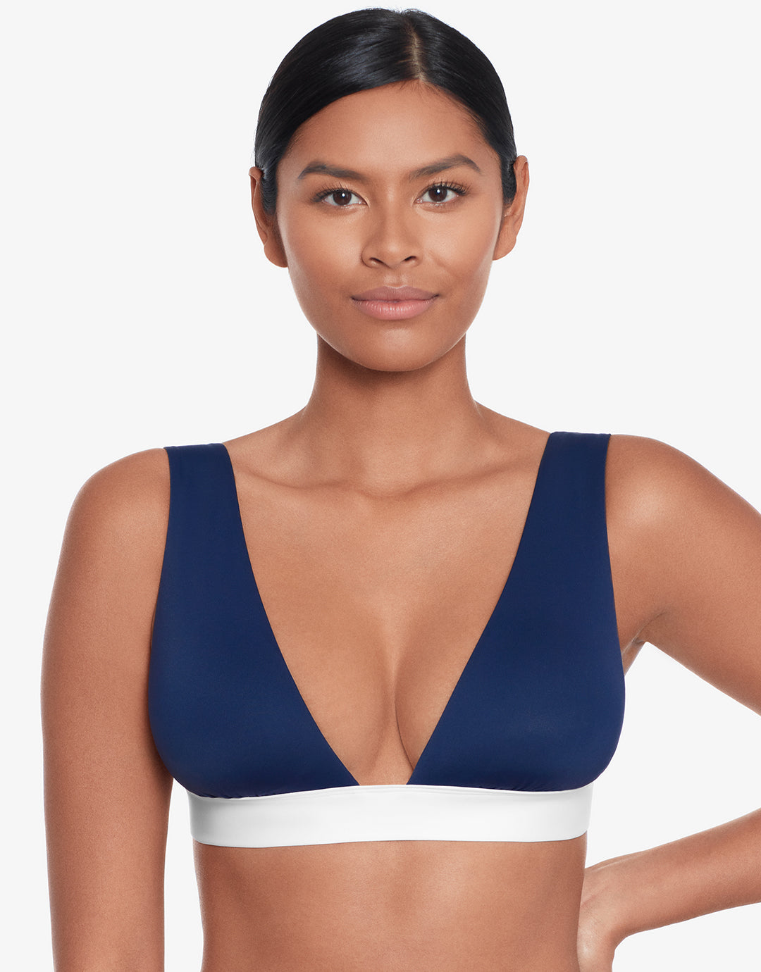 Bel Air Modern V Neck Bikini Top - Navy and White - Simply Beach UK