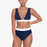 Bel Air Modern V Neck Bikini Top - Navy and White - Simply Beach UK