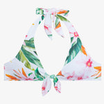 Watercolour Tropical Tie Front Halter Bikini Top - White Multi - Simply Beach UK