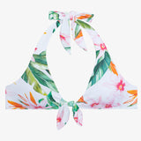 Watercolour Tropical Tie Front Halter Bikini Top - White Multi - Simply Beach UK