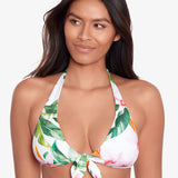 Watercolour Tropical Tie Front Halter Bikini Top - White Multi - Simply Beach UK